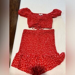 Red Floral Two-Piece Set